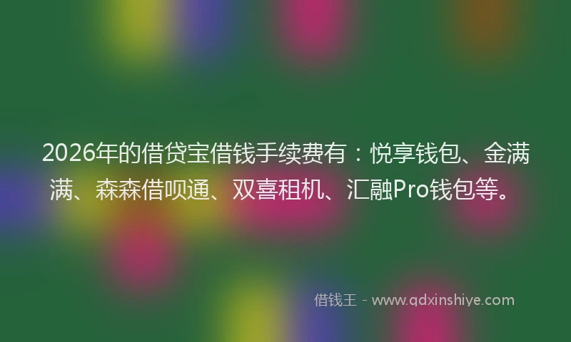 2026年的借贷宝借钱手续费有：悦享钱包、金满满、森森借呗通、双喜租机、汇融Pro钱包等。