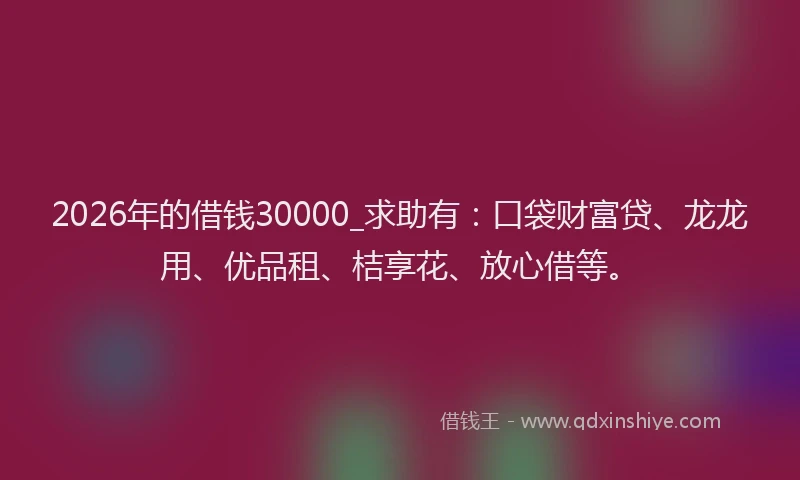 2026年的借钱30000_求助有：口袋财富贷、龙龙用、优品租、桔享花、放心借等。