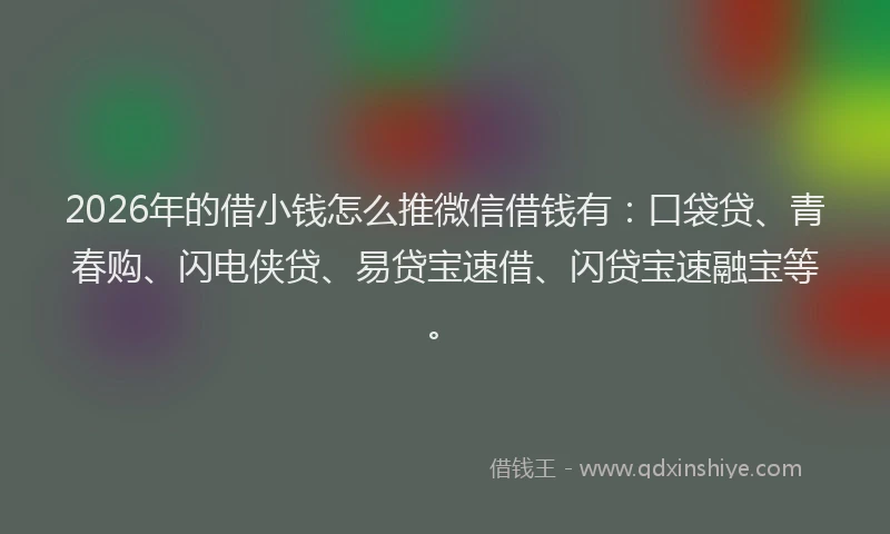 2026年的借小钱怎么推微信借钱有:口袋贷、青春购、闪电侠贷、易贷宝速借、闪贷宝速融宝等。
