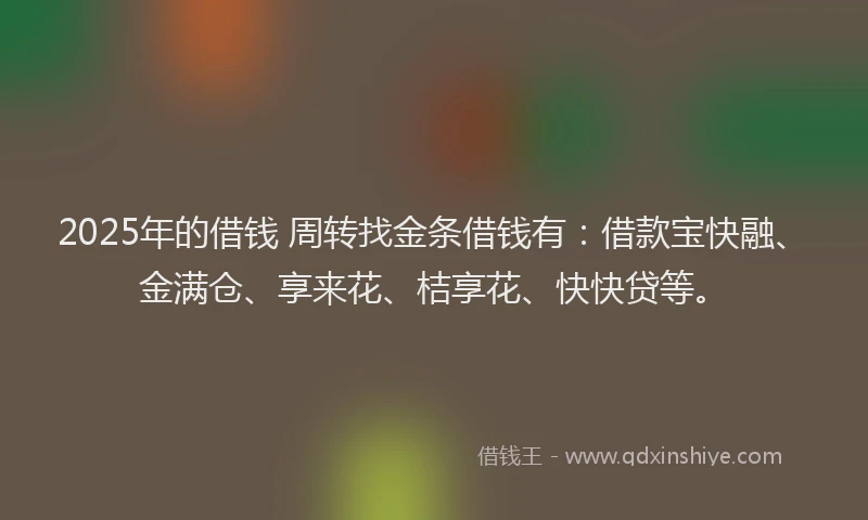2025年的借钱 周转找金条借钱有：借款宝快融、金满仓、享来花、桔享花、快快贷等。