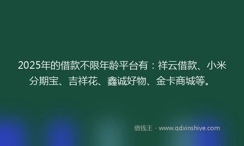2025年的借款不限年龄平台有:祥云借款、小米分期宝、吉祥花、鑫诚好物、金卡商城等。