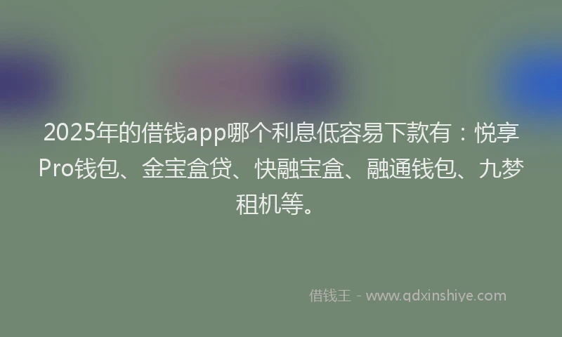 2025年的借钱app哪个利息低容易下款有：悦享Pro钱包、金宝盒贷、快融宝盒、融通钱包、九梦租机等。