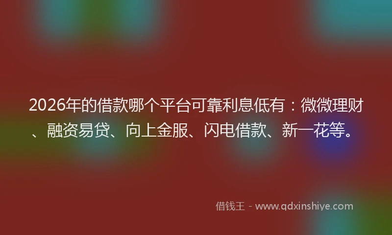 2026年的借款哪个平台可靠利息低有：微微理财、融资易贷、向上金服、闪电借款、新一花等。