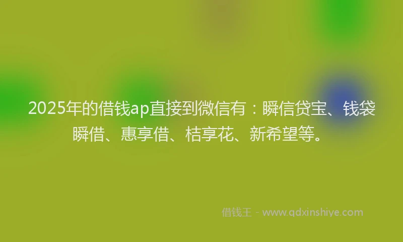 2025年的借钱ap直接到微信有:瞬信贷宝、钱袋瞬借、惠享借、桔享花、新希望等。