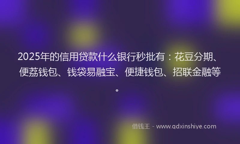 2025年的信用贷款什么银行秒批有:花豆分期、便荔钱包、钱袋易融宝、便捷钱包、招联金融等。