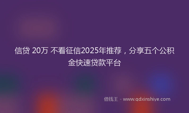 信贷 20万 不看征信2025年推荐，分享五个公积金快速贷款平台