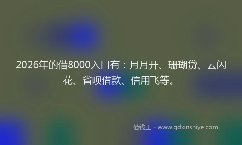 2026年的借8000入口有：月月开、珊瑚贷、云闪花、省呗借款、信用飞等。