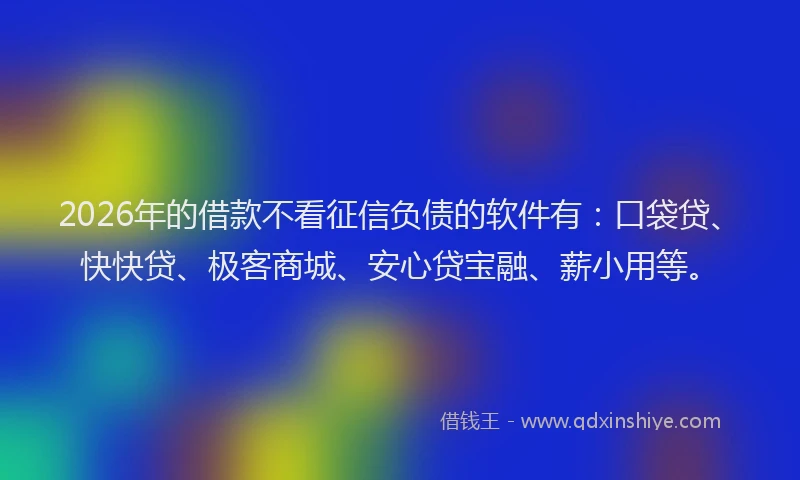 2026年的借款不看征信负债的软件有：口袋贷、快快贷、极客商城、安心贷宝融、薪小用等。