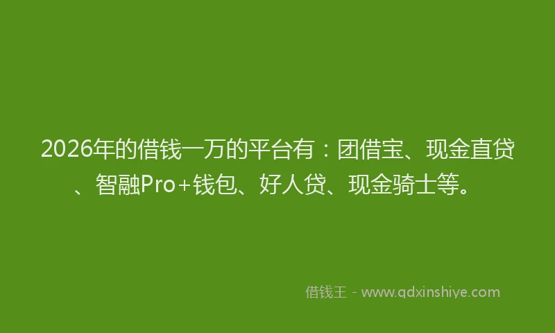 2026年的借钱一万的平台有：团借宝、现金直贷、智融Pro+钱包、好人贷、现金骑士等。