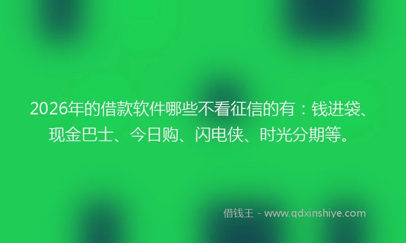 2026年的借款软件哪些不看征信的有：钱进袋、现金巴士、今日购、闪电侠、时光分期等。