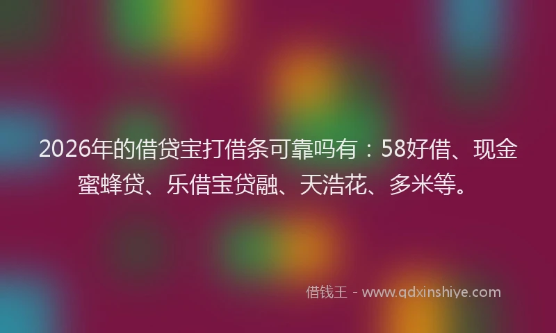 2026年的借贷宝打借条可靠吗有：58好借、现金蜜蜂贷、乐借宝贷融、天浩花、多米等。