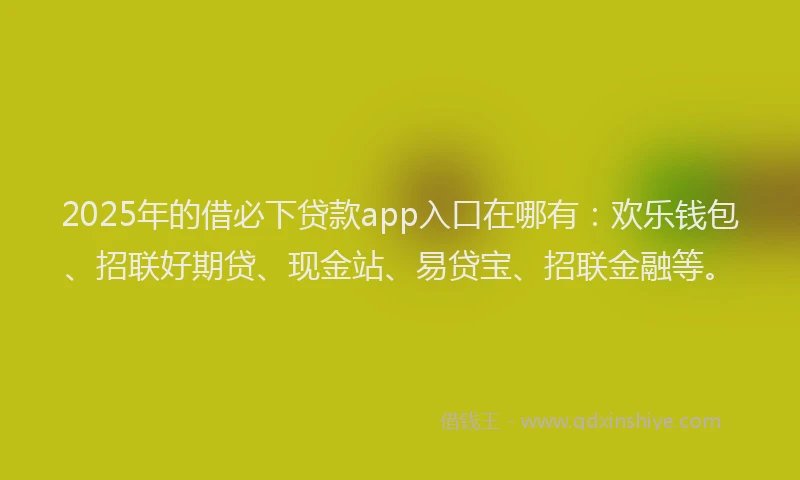 2025年的借必下贷款app入口在哪有:欢乐钱包、招联好期贷、现金站、易贷宝、招联金融等。