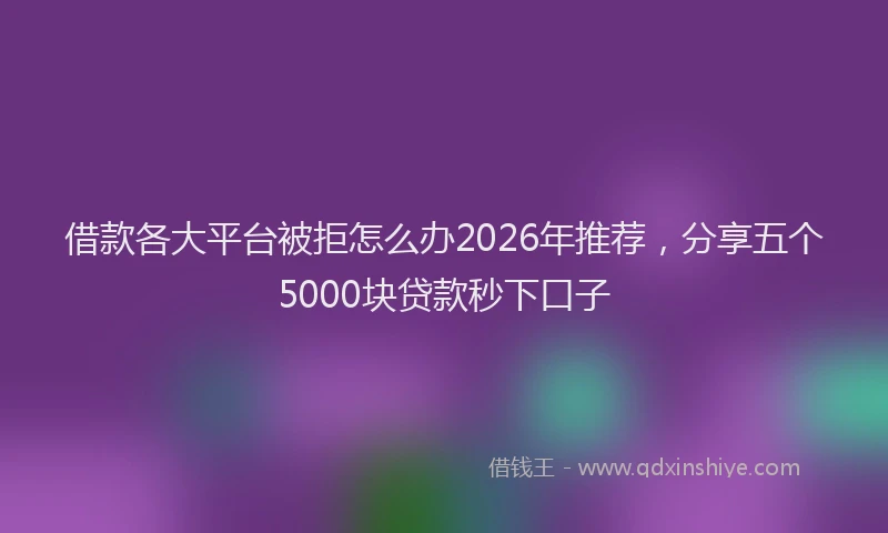 借款各大平台被拒怎么办2026年推荐，分享五个5000块贷款秒下口子