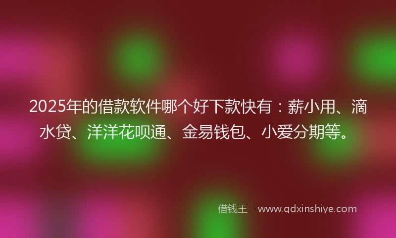 2025年的借款软件哪个好下款快有：薪小用、滴水贷、洋洋花呗通、金易钱包、小爱分期等。