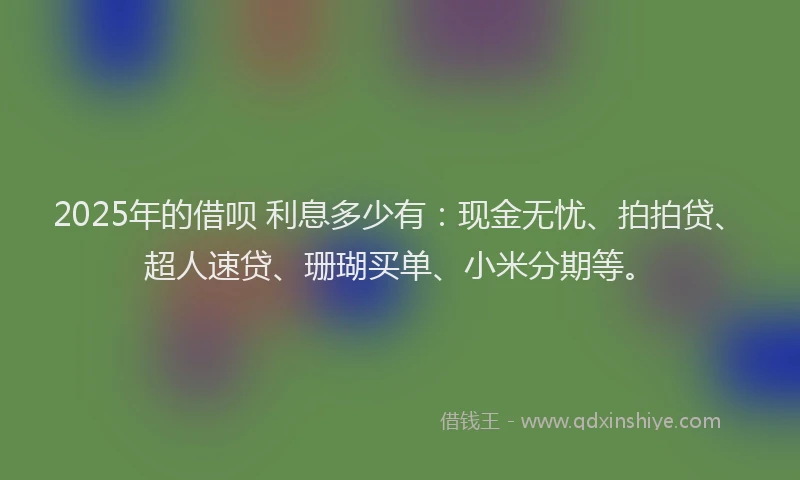 2025年的借呗 利息多少有:现金无忧、拍拍贷、超人速贷、珊瑚买单、小米分期等。