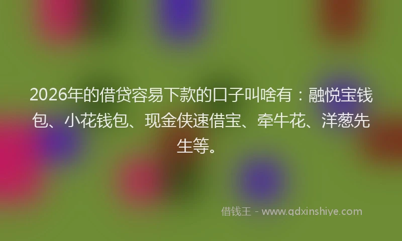 2026年的借贷容易下款的口子叫啥有:融悦宝钱包、小花钱包、现金侠速借宝、牵牛花、洋葱先生等。