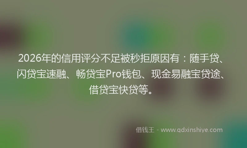 2026年的信用评分不足被秒拒原因有:随手贷、闪贷宝速融、畅贷宝Pro钱包、现金易融宝贷途、借贷宝快贷等。