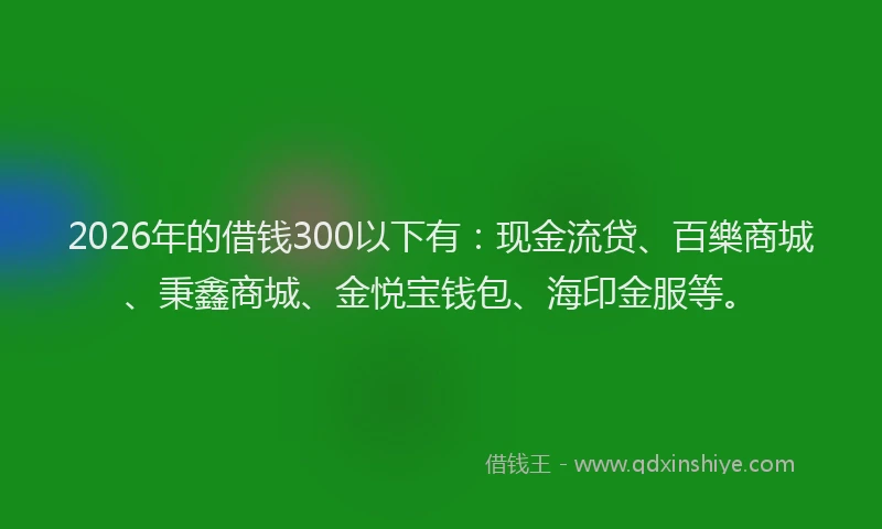 2026年的借钱300以下有:现金流贷、百樂商城、秉鑫商城、金悦宝钱包、海印金服等。