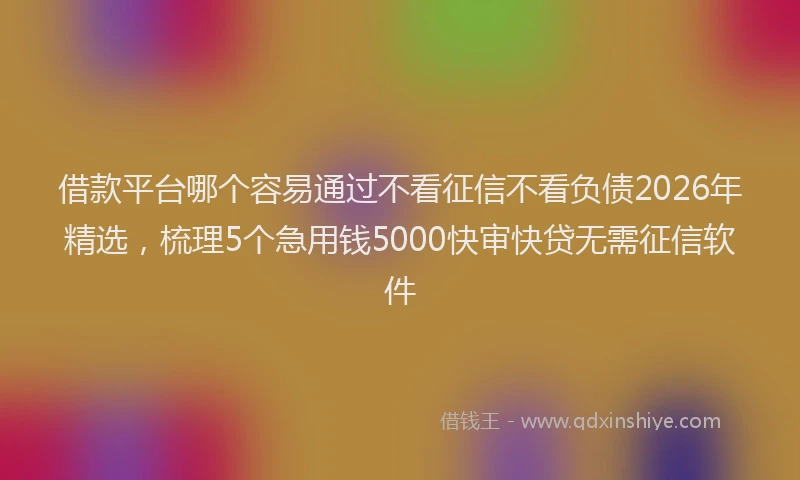 借款平台哪个容易通过不看征信不看负债2026年精选，梳理5个急用钱5000快审快贷无需征信软件
