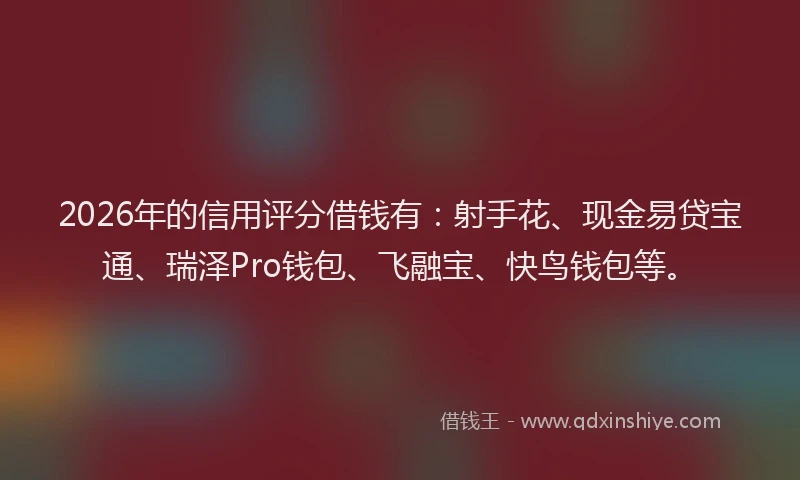 2026年的信用评分借钱有：射手花、现金易贷宝通、瑞泽Pro钱包、飞融宝、快鸟钱包等。