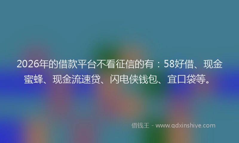 2026年的借款平台不看征信的有：58好借、现金蜜蜂、现金流速贷、闪电侠钱包、宜口袋等。