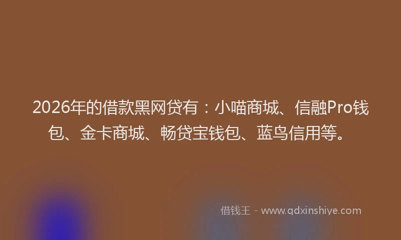 2026年的借款黑网贷有：小喵商城、信融Pro钱包、金卡商城、畅贷宝钱包、蓝鸟信用等。