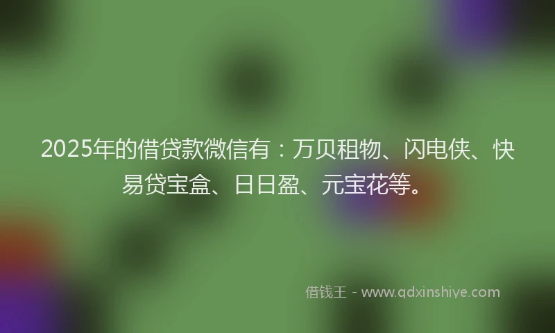 2025年的借贷款微信有：万贝租物、闪电侠、快易贷宝盒、日日盈、元宝花等。
