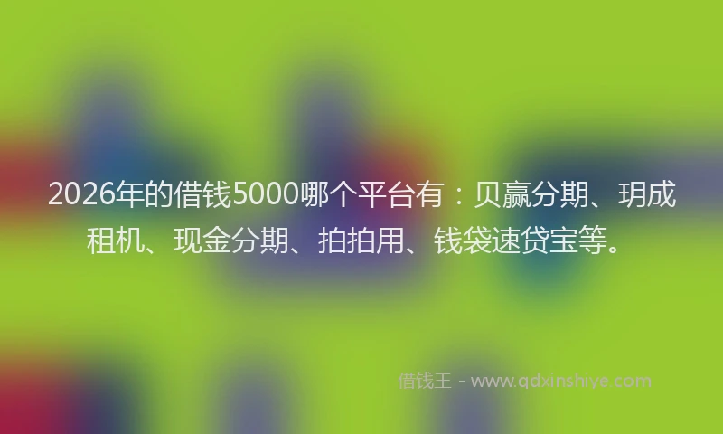 2026年的借钱5000哪个平台有：贝赢分期、玥成租机、现金分期、拍拍用、钱袋速贷宝等。