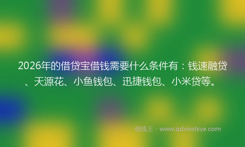 2026年的借贷宝借钱需要什么条件有:钱速融贷、天源花、小鱼钱包、迅捷钱包、小米贷等。