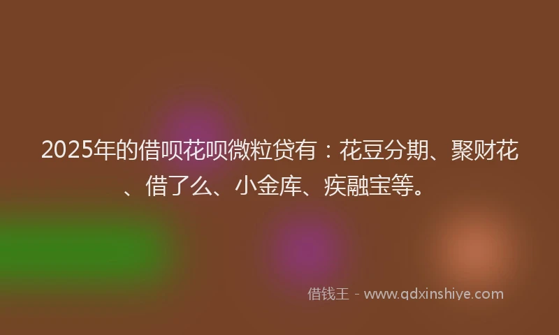 2025年的借呗花呗微粒贷有：花豆分期、聚财花、借了么、小金库、疾融宝等。