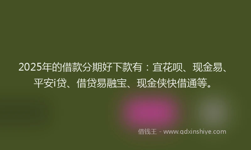 2025年的借款分期好下款有:宜花呗、现金易、平安i贷、借贷易融宝、现金侠快借通等。