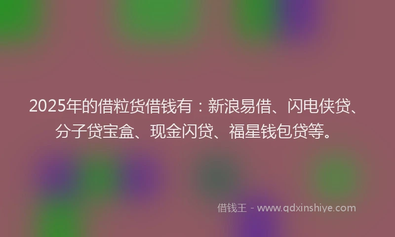 2025年的借粒货借钱有：新浪易借、闪电侠贷、分子贷宝盒、现金闪贷、福星钱包贷等。