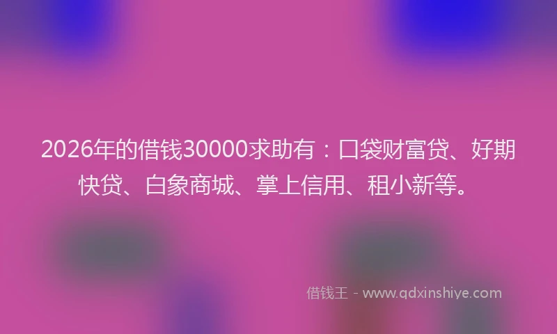 2026年的借钱30000求助有:口袋财富贷、好期快贷、白象商城、掌上信用、租小新等。