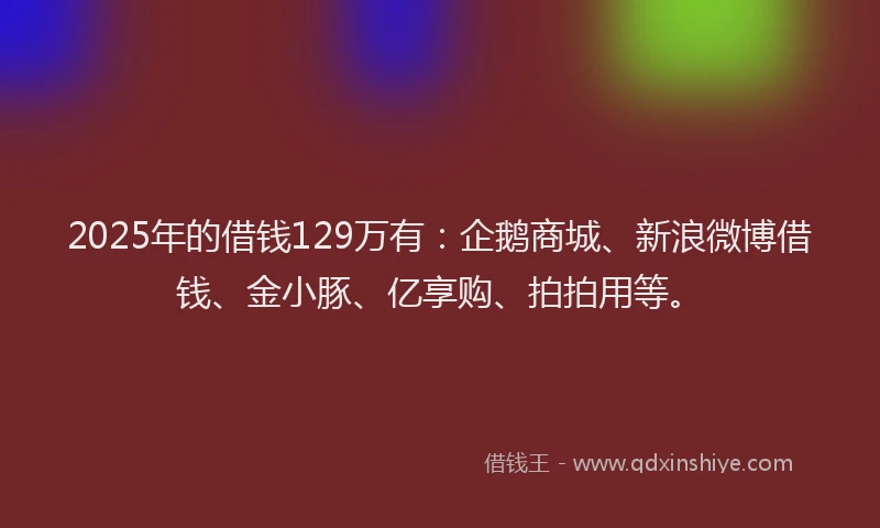 2025年的借钱129万有:企鹅商城、新浪微博借钱、金小豚、亿享购、拍拍用等。