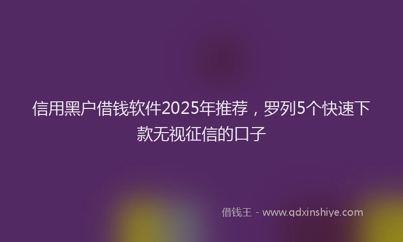 信用黑户借钱软件2025年推荐，罗列5个快速下款无视征信的口子