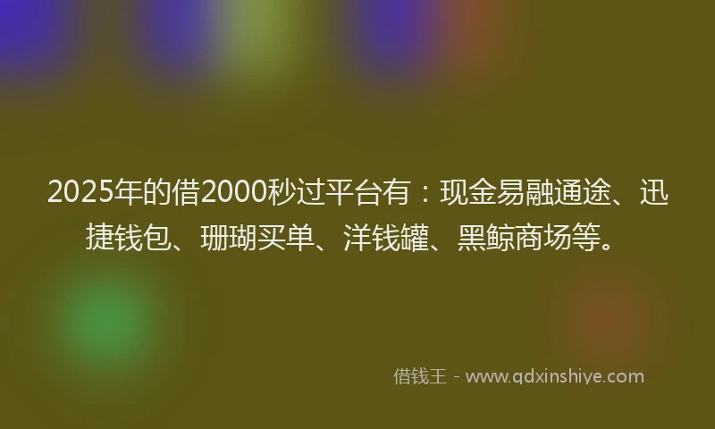 2025年的借2000秒过平台有:现金易融通途、迅捷钱包、珊瑚买单、洋钱罐、黑鲸商场等。