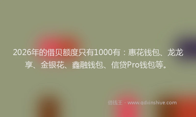 2026年的借贝额度只有1000有：惠花钱包、龙龙享、金银花、鑫融钱包、信贷Pro钱包等。