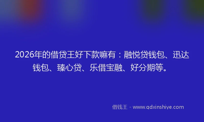 2026年的借贷王好下款嘛有：融悦贷钱包、迅达钱包、臻心贷、乐借宝融、好分期等。