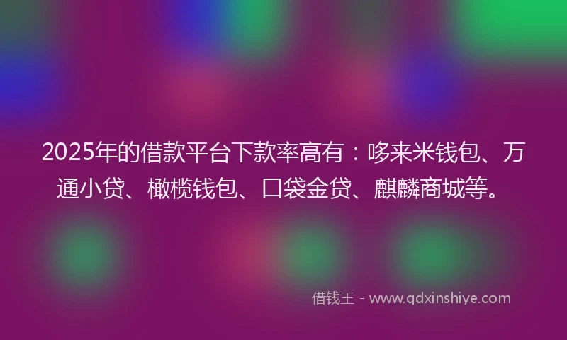 2025年的借款平台下款率高有：哆来米钱包、万通小贷、橄榄钱包、口袋金贷、麒麟商城等。