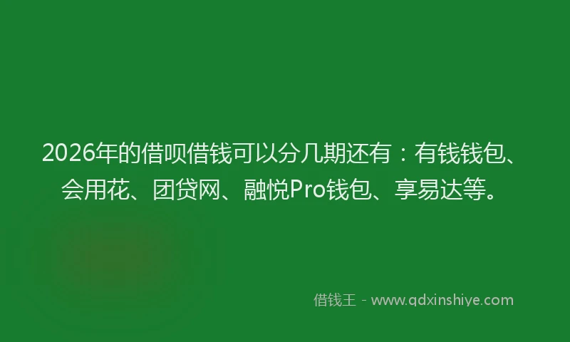 2026年的借呗借钱可以分几期还有:有钱钱包、会用花、团贷网、融悦Pro钱包、享易达等。