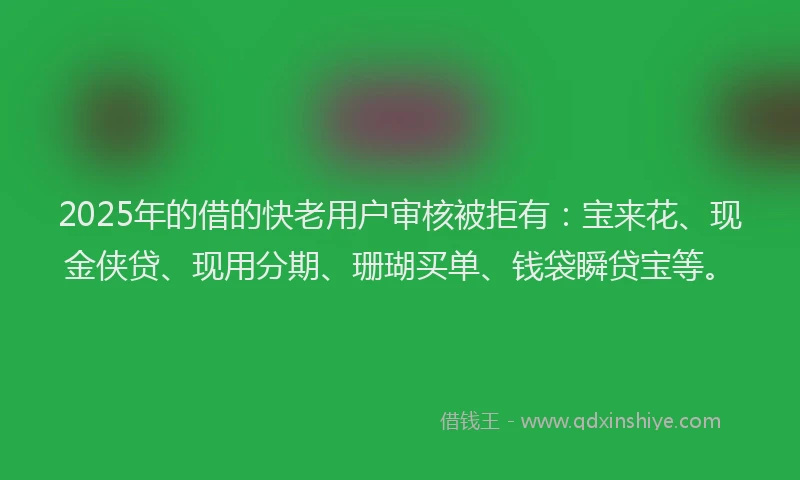 2025年的借的快老用户审核被拒有：宝来花、现金侠贷、现用分期、珊瑚买单、钱袋瞬贷宝等。