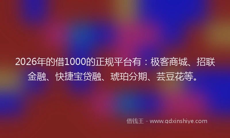 2026年的借1000的正规平台有：极客商城、招联金融、快捷宝贷融、琥珀分期、芸豆花等。