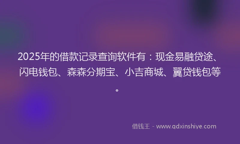 2025年的借款记录查询软件有：现金易融贷途、闪电钱包、森森分期宝、小吉商城、翼贷钱包等。