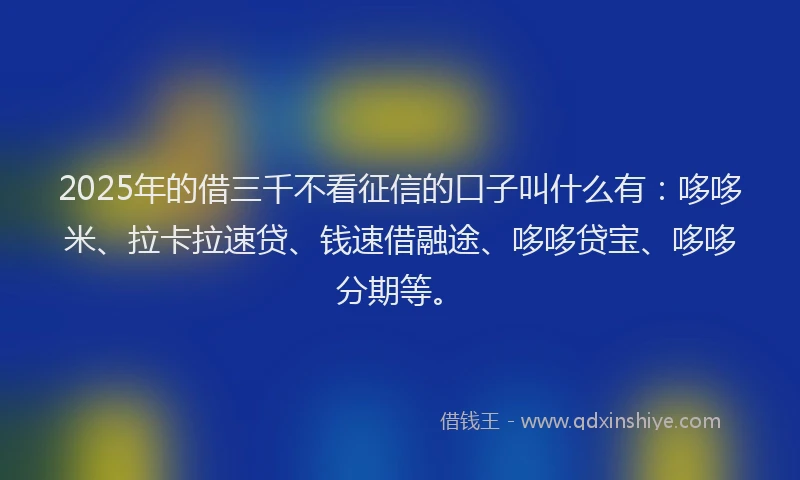 2025年的借三千不看征信的口子叫什么有：哆哆米、拉卡拉速贷、钱速借融途、哆哆贷宝、哆哆分期等。