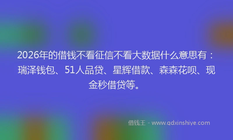2026年的借钱不看征信不看大数据什么意思有:瑞泽钱包、51人品贷、星辉借款、森森花呗、现金秒借贷等。