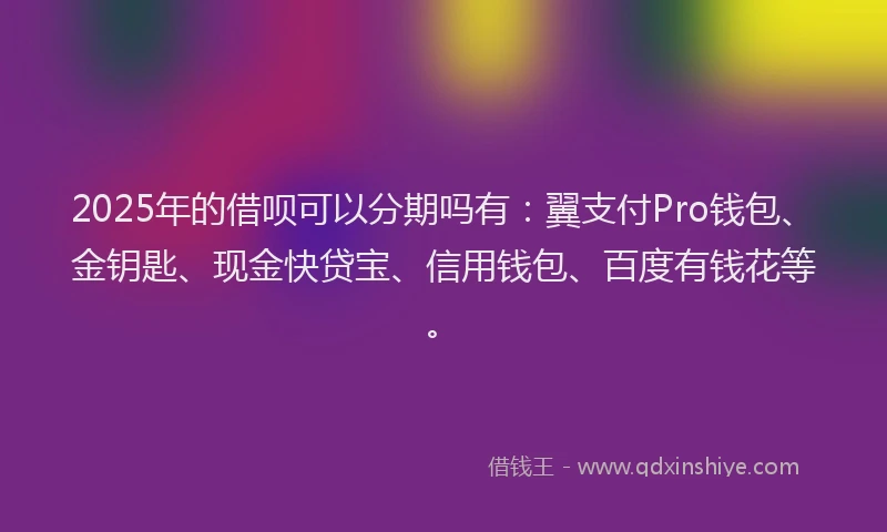 2025年的借呗可以分期吗有：翼支付Pro钱包、金钥匙、现金快贷宝、信用钱包、百度有钱花等。