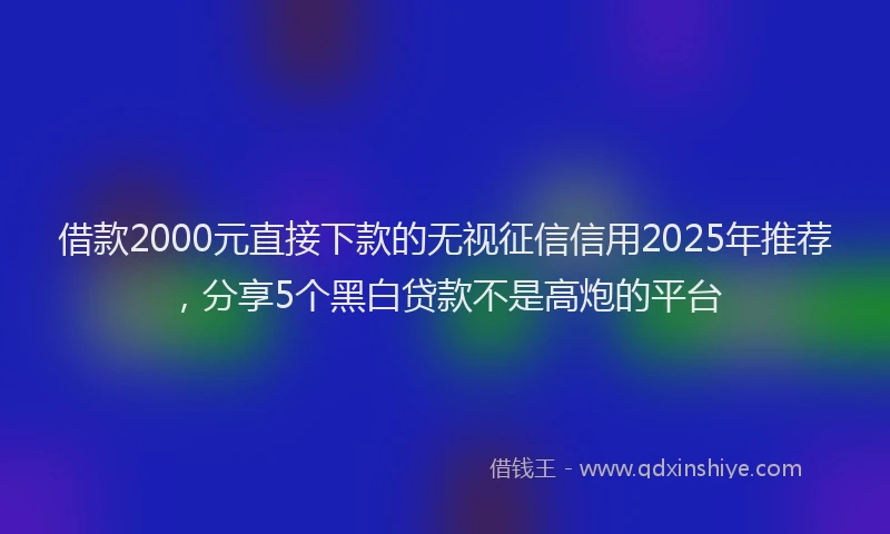 借款2000元直接下款的无视征信信用2025年推荐，分享5个黑白贷款不是高炮的平台