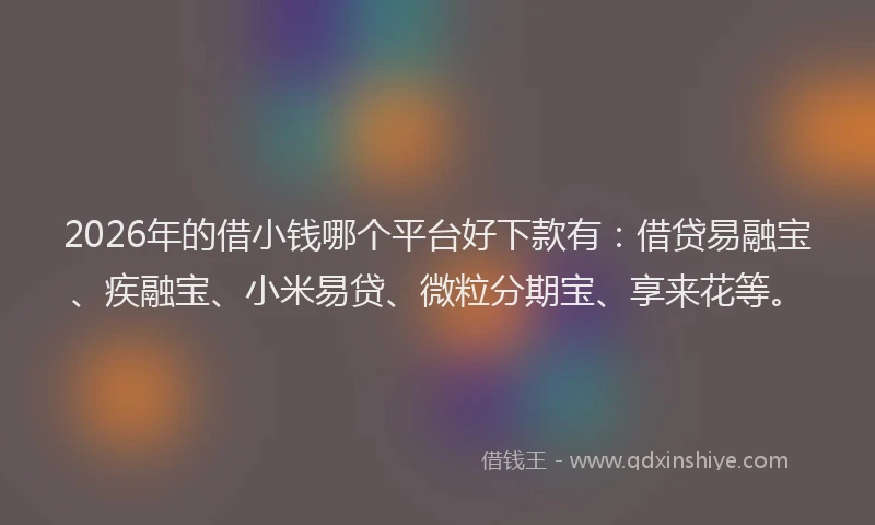 2026年的借小钱哪个平台好下款有:借贷易融宝、疾融宝、小米易贷、微粒分期宝、享来花等。