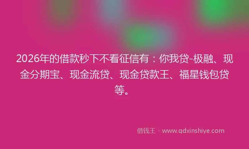 2026年的借款秒下不看征信有：你我贷-极融、现金分期宝、现金流贷、现金贷款王、福星钱包贷等。