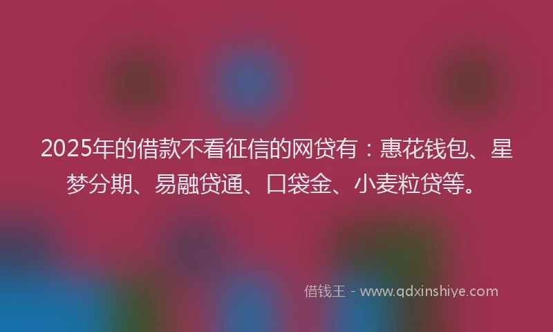 2025年的借款不看征信的网贷有：惠花钱包、星梦分期、易融贷通、口袋金、小麦粒贷等。